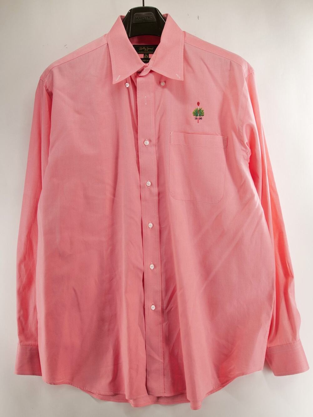Bobby Jones Shirt Mens L 16.5 Pink Cotton Woven In Italy Merion Golf Club 1896